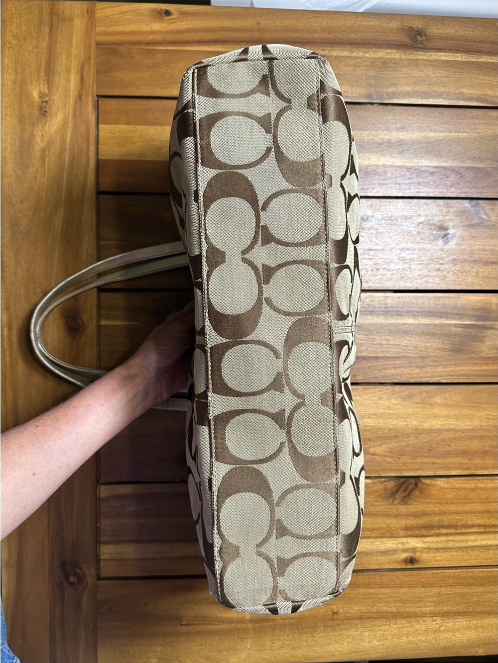 Coach Large Brown & Beige Signature Canvas Tote - Picture 4 of 12